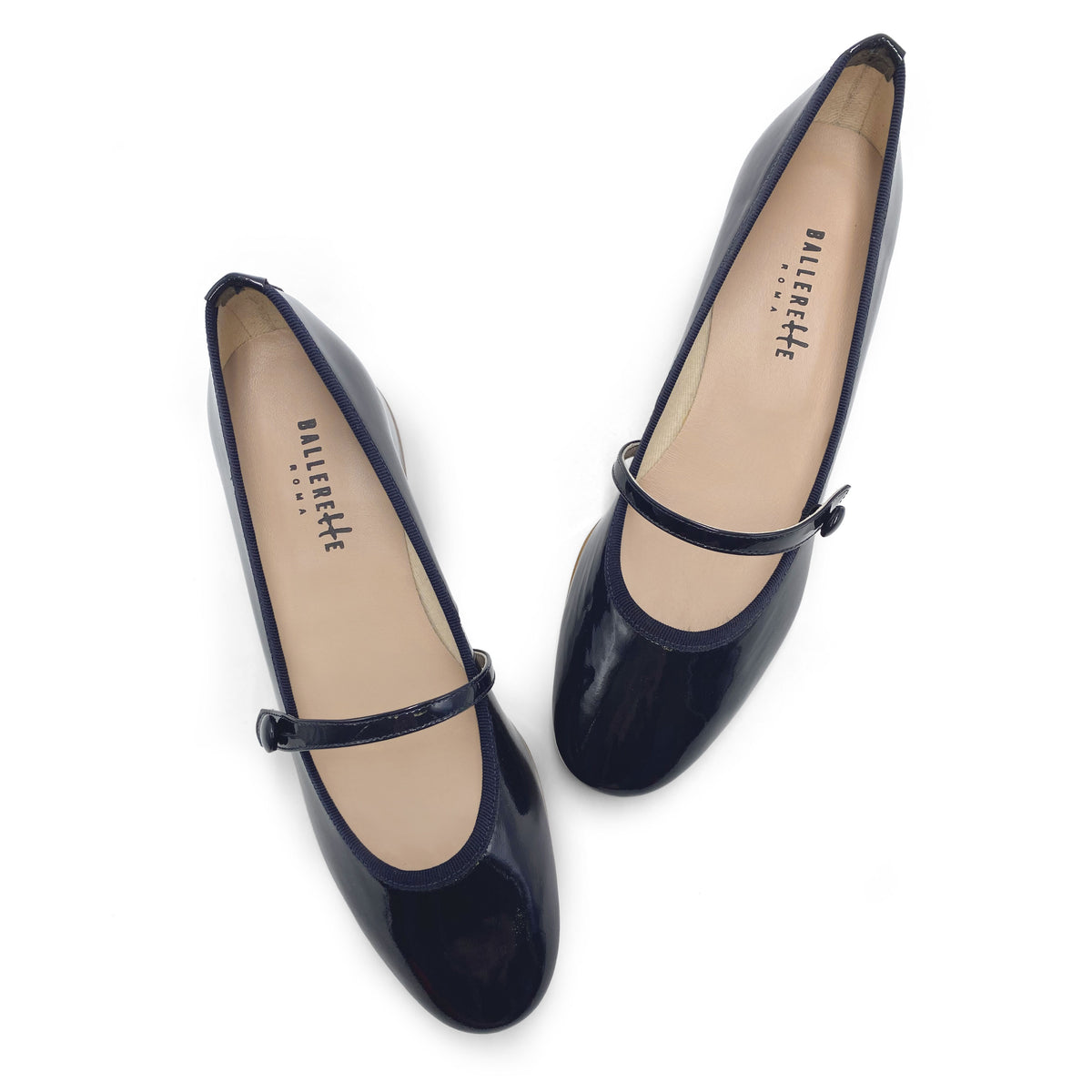 Ballerine Mary Jane blu in vernice con cinturino e tacco