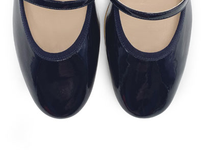 Ballerines Mary Jane en cuir verni bleu avec bride et talon