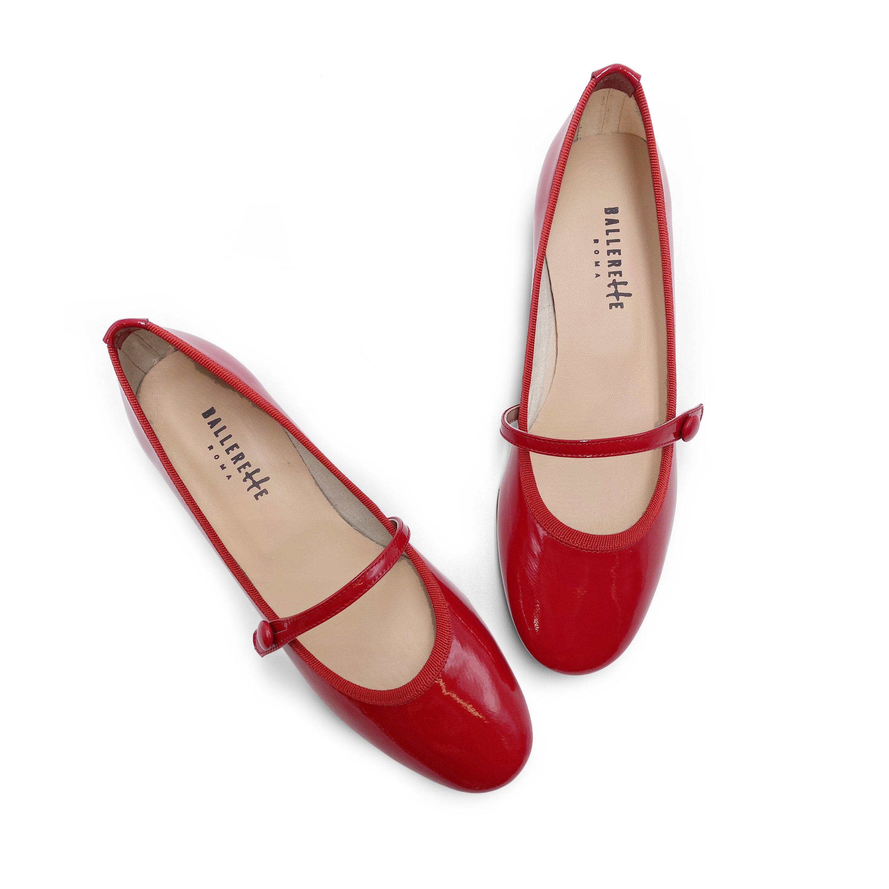 Ballerine Mary Jane rosse in vernice con cinturino e tacco