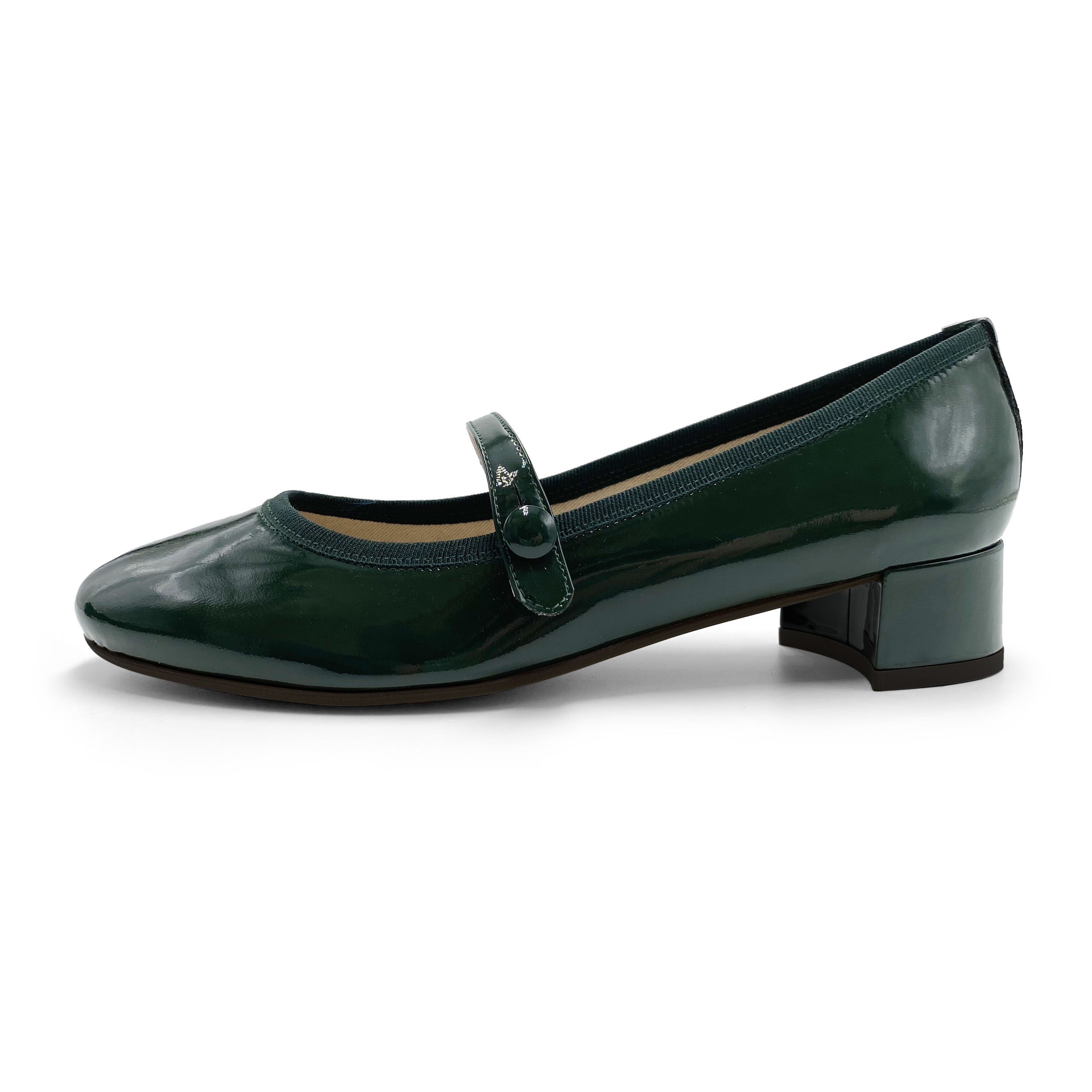 Grüne Lackleder Ballerinas mit Riemen und Absatz