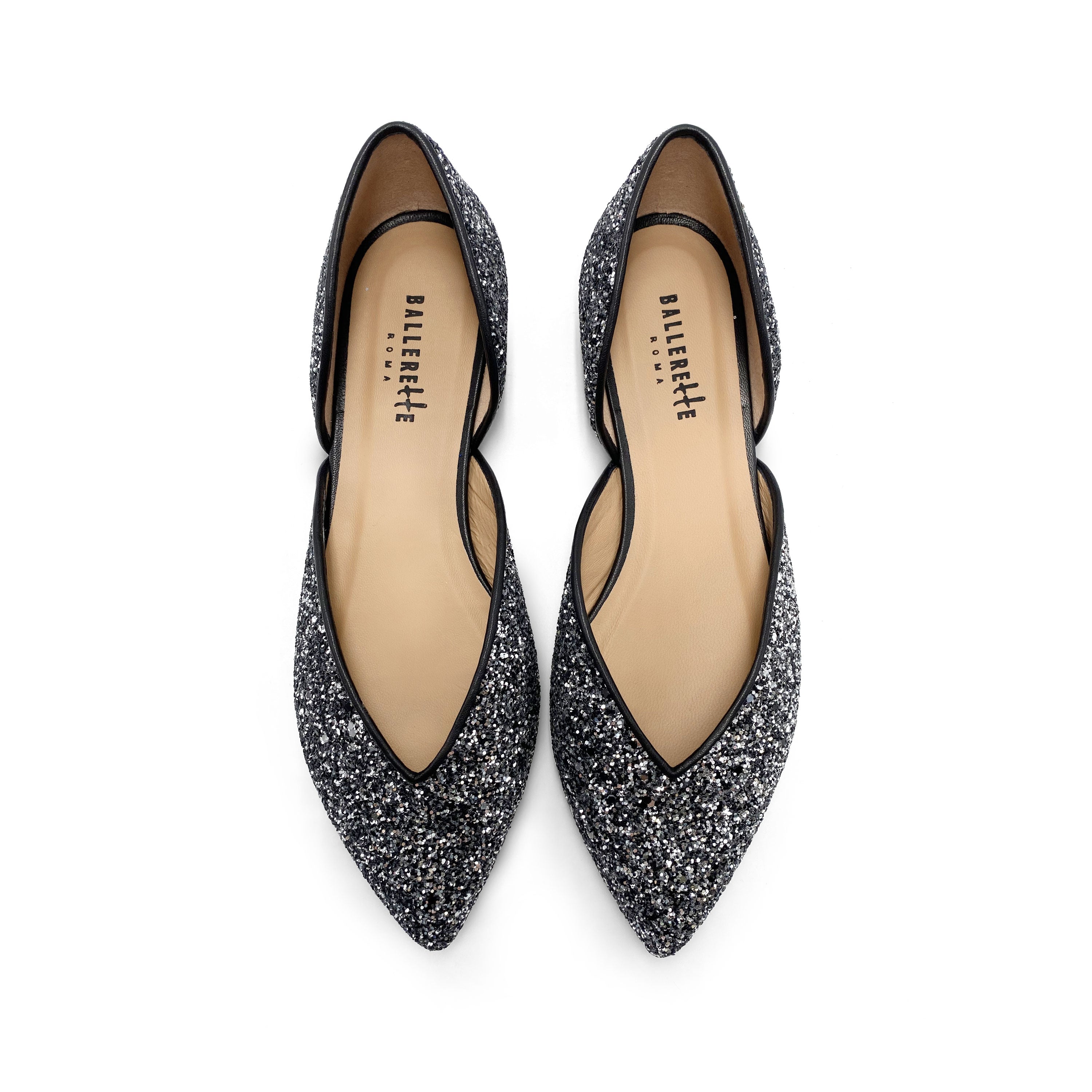 Ballerine aperte in glitter ferro