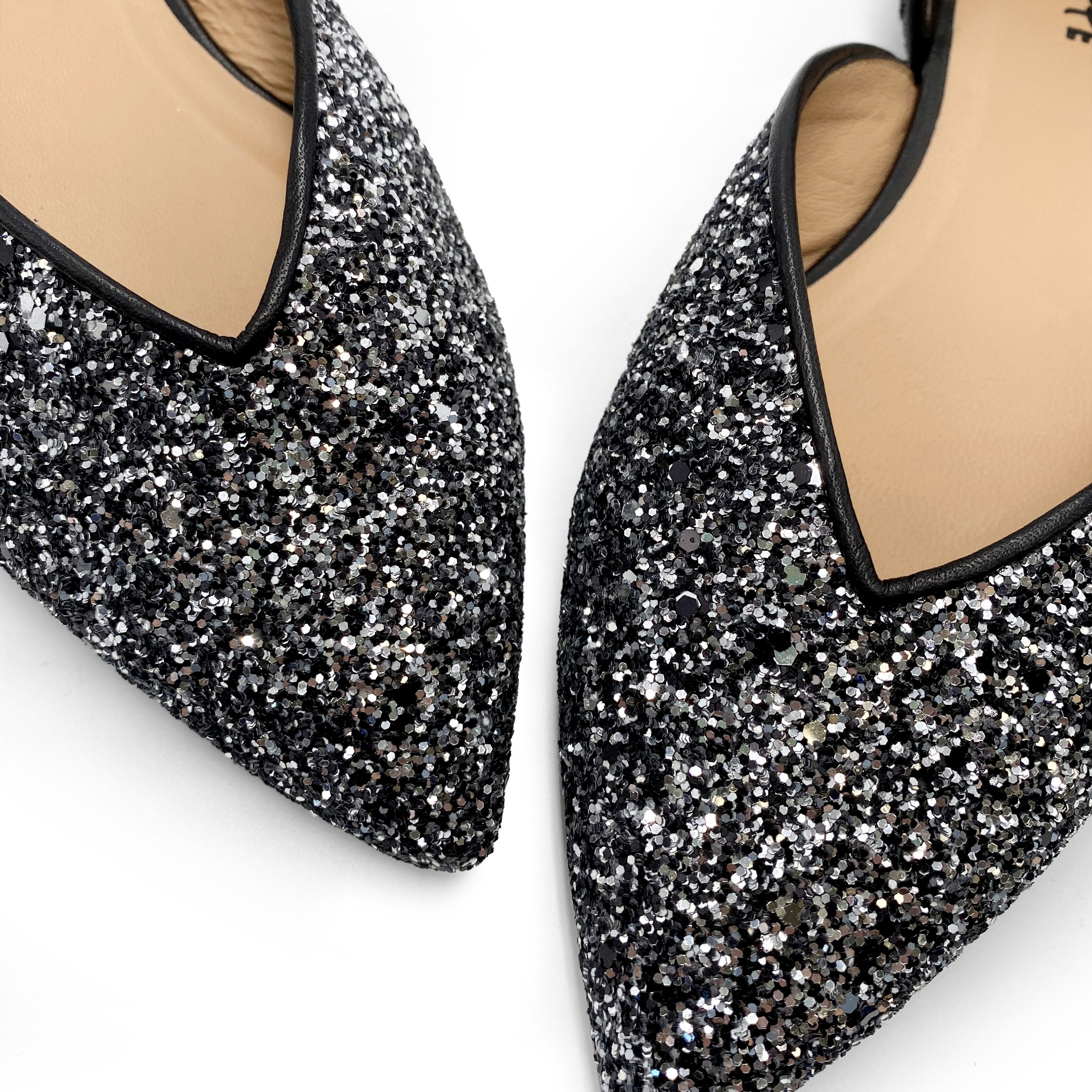 Ballerine aperte in glitter ferro