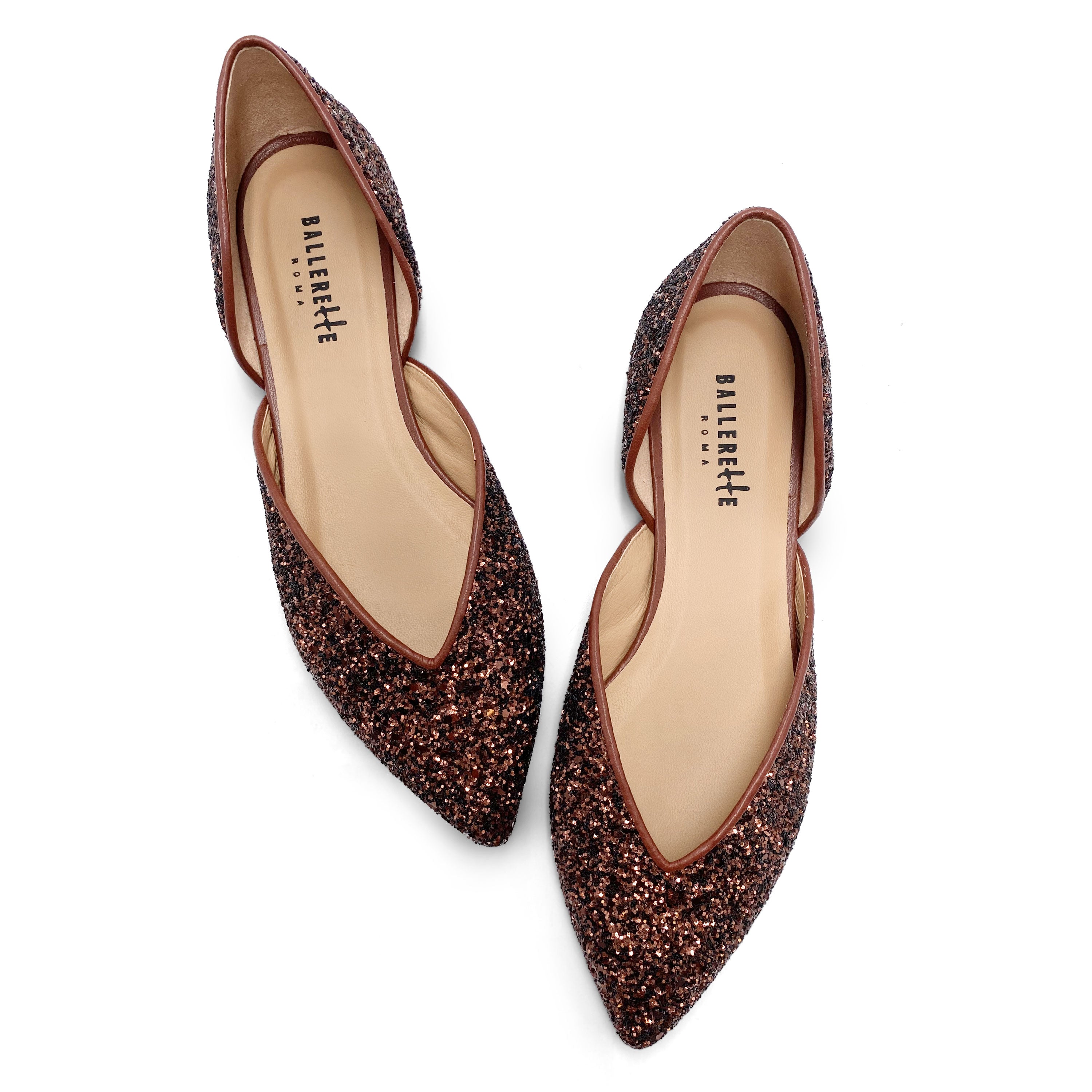 Ballerine aperte in glitter bronzo
