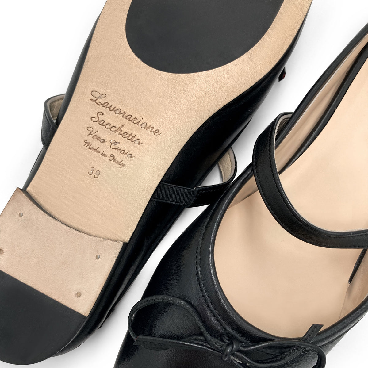 Schwarze Sabot-Ballerinas aus Leder mit Sacchetto-Verarbeitung