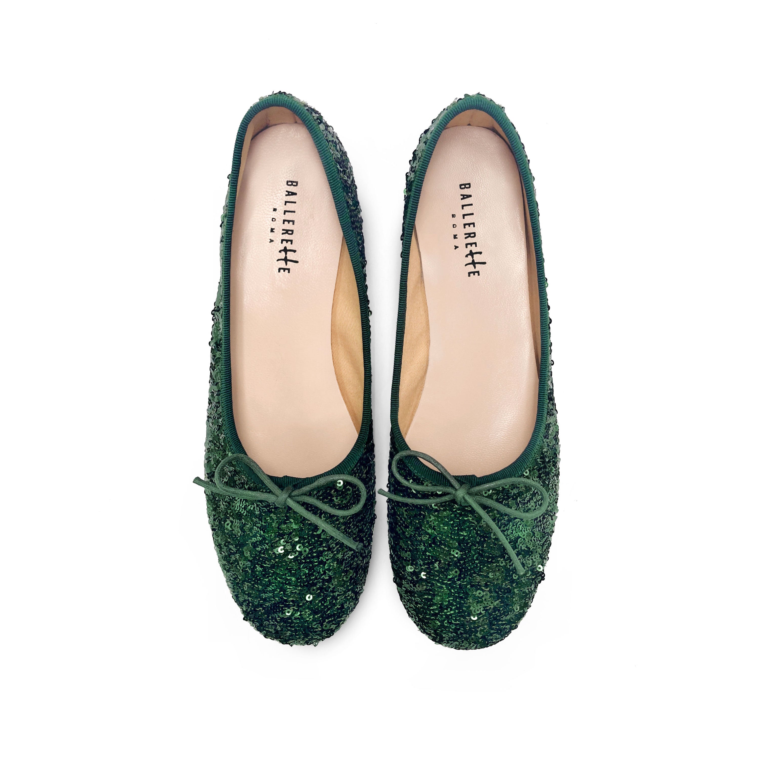 Ballerine accollate con paillettes verdi smeraldo