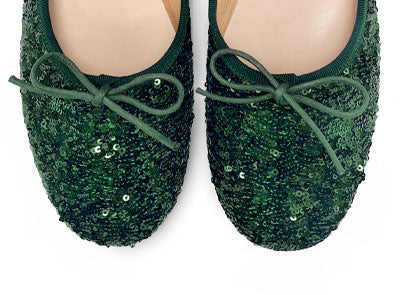 Ballerine accollate con paillettes verdi smeraldo