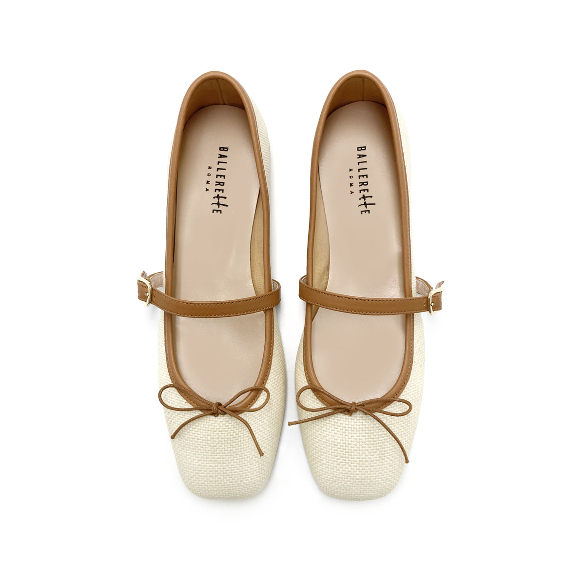 Ballerines Mary Jane estivales à bout carré avec bride en raphia beige
