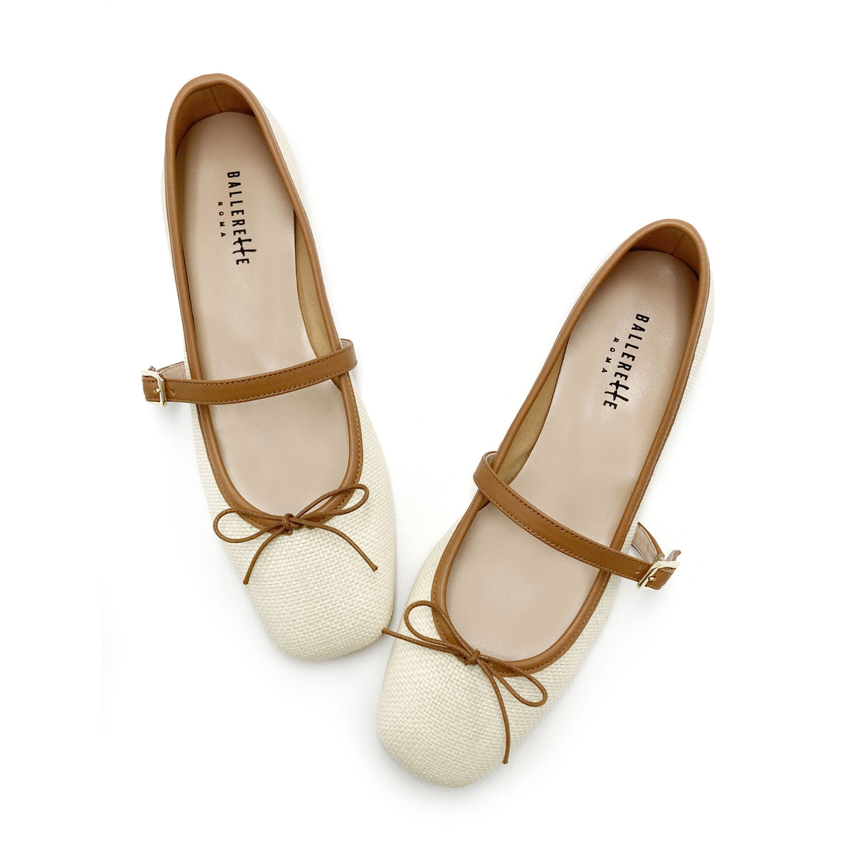 Ballerines Mary Jane estivales à bout carré avec bride en raphia beige