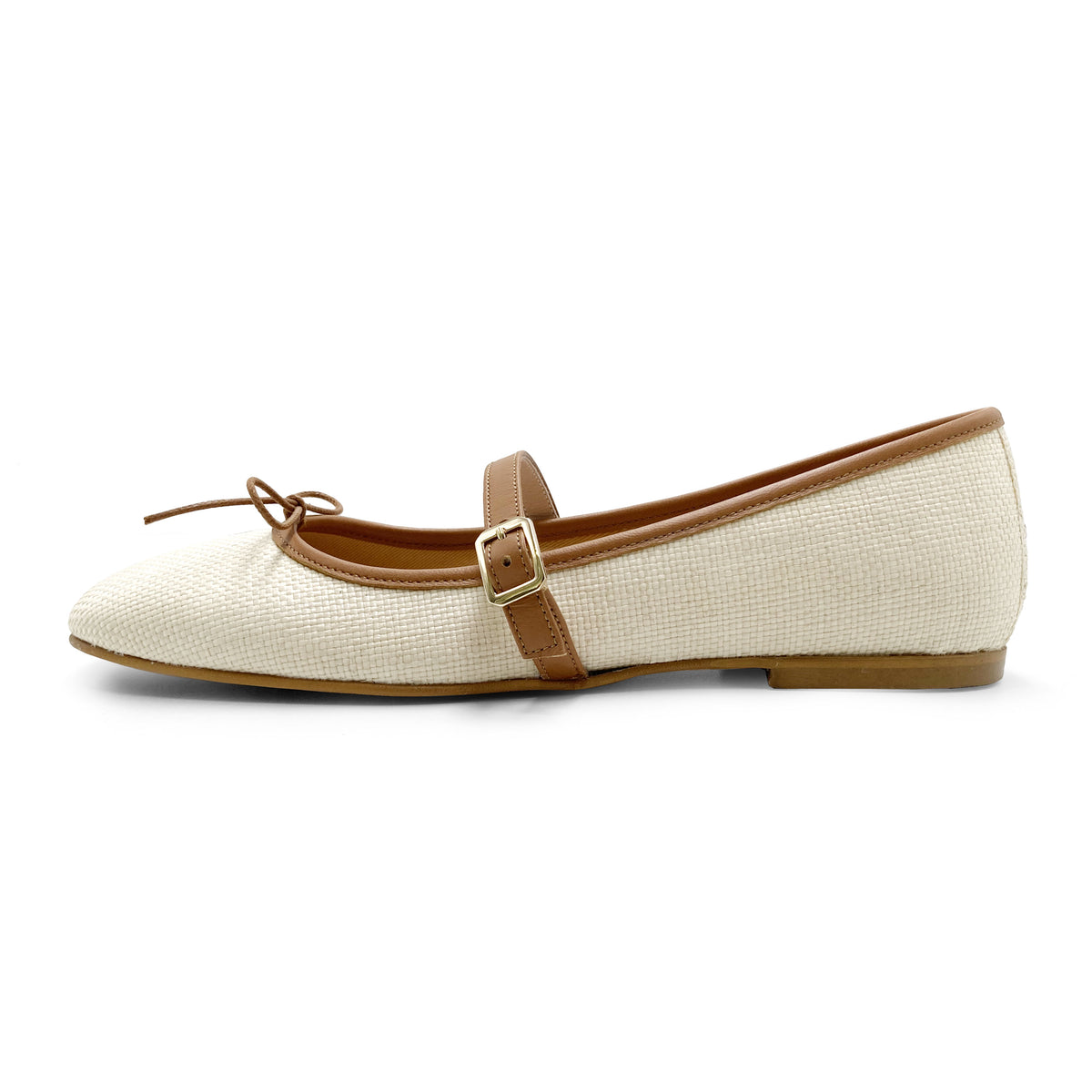 Ballerines Mary Jane estivales à bout carré avec bride en raphia beige