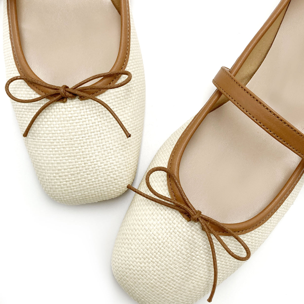 Ballerines Mary Jane estivales à bout carré avec bride en raphia beige