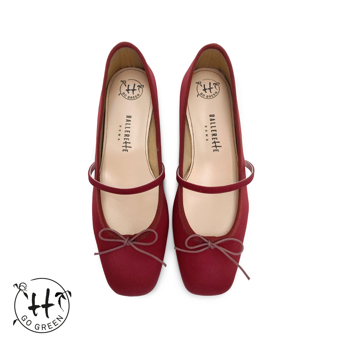 TT GO GREEN Collection – Mary Jane Ballerinas aus rotem recyceltem Satin