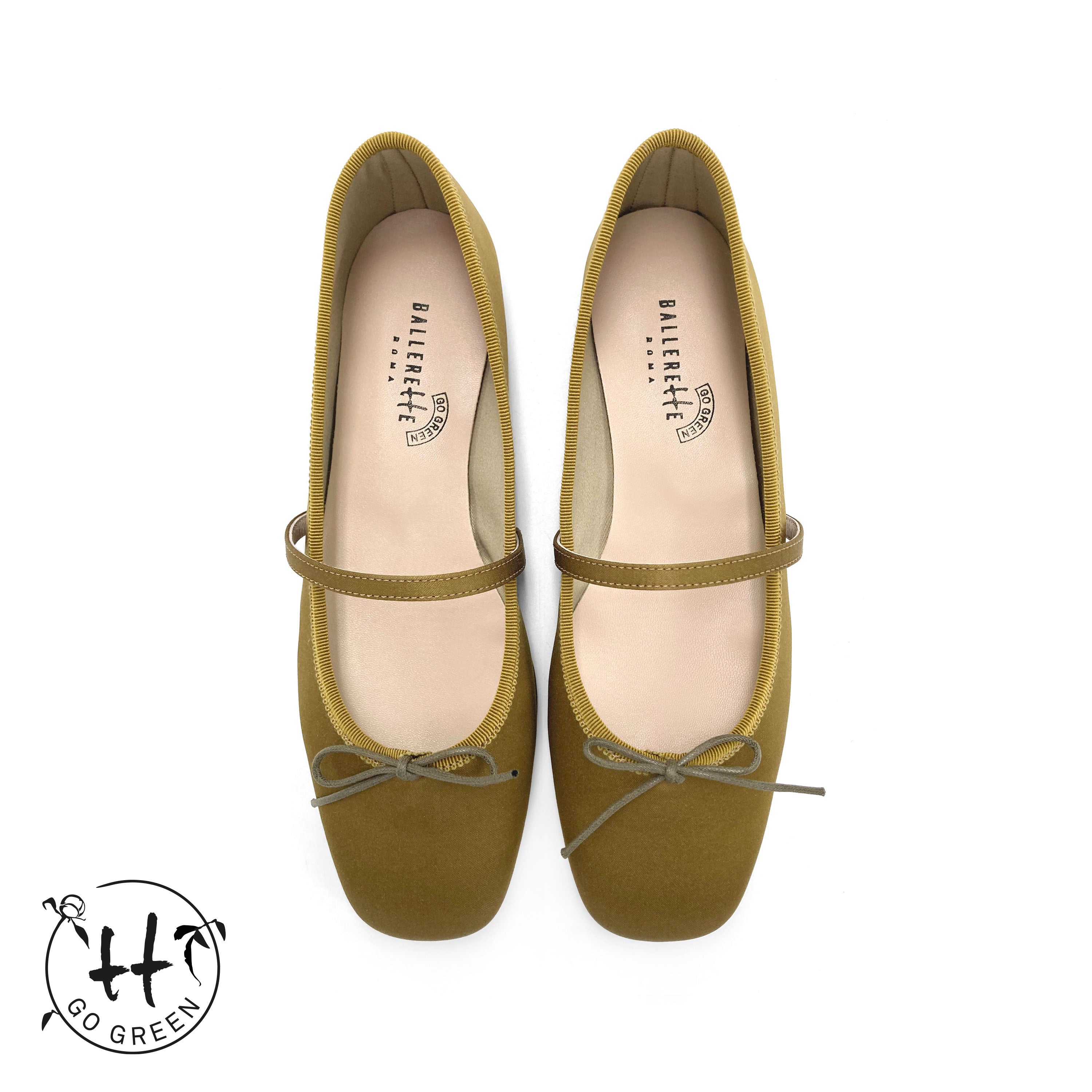 TT Go Green Collection - Ballerine Mary Jane marrone mostarda in raso eco