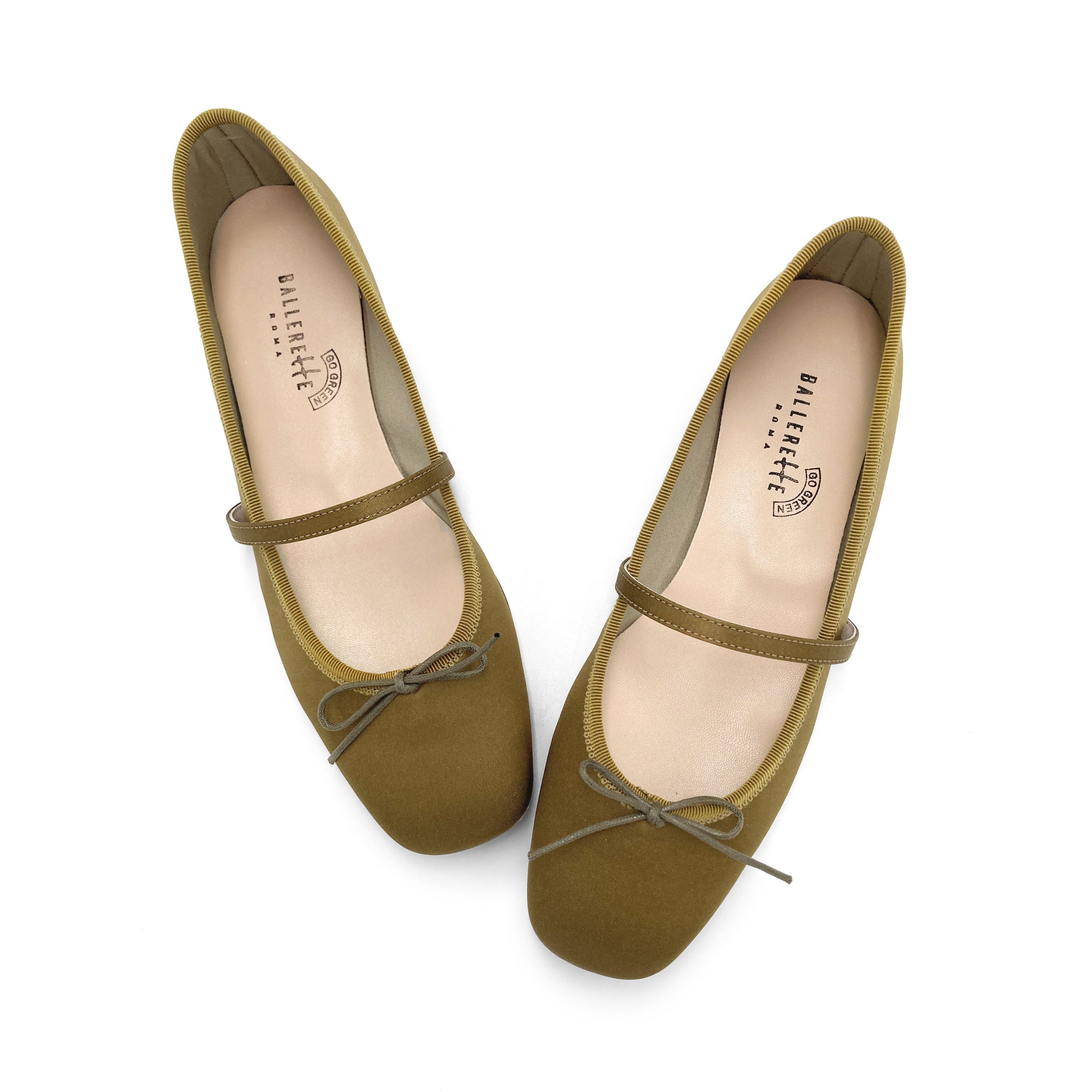 TT Go Green Collection - Ballerine Mary Jane marrone mostarda in raso eco