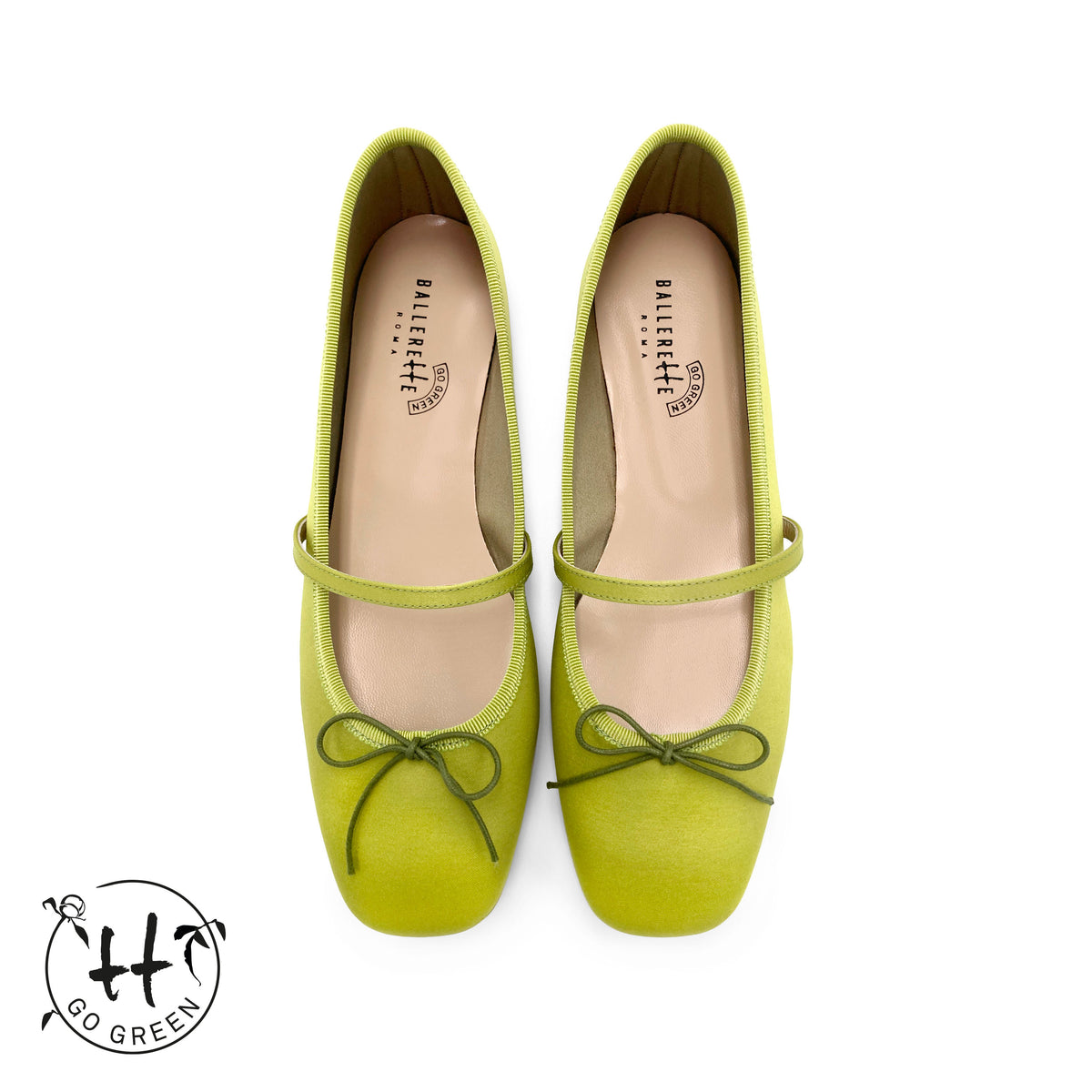 TT GO GREEN Collection - Ballerine Mary Jane verdi lime in raso ECO