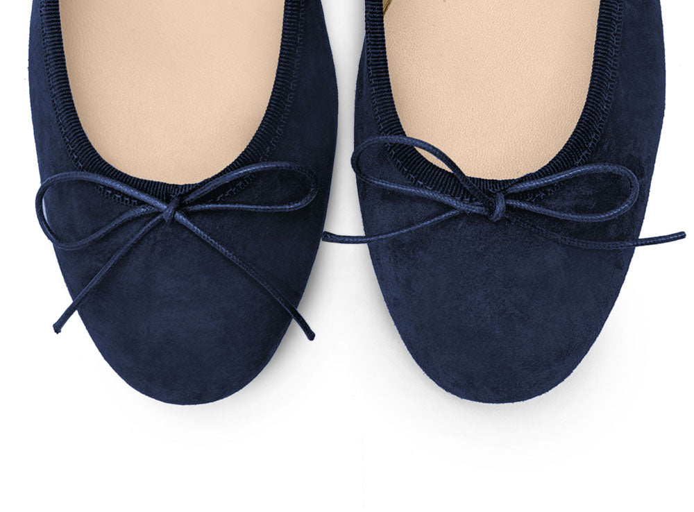 Ballerine blu con tacco in camoscio