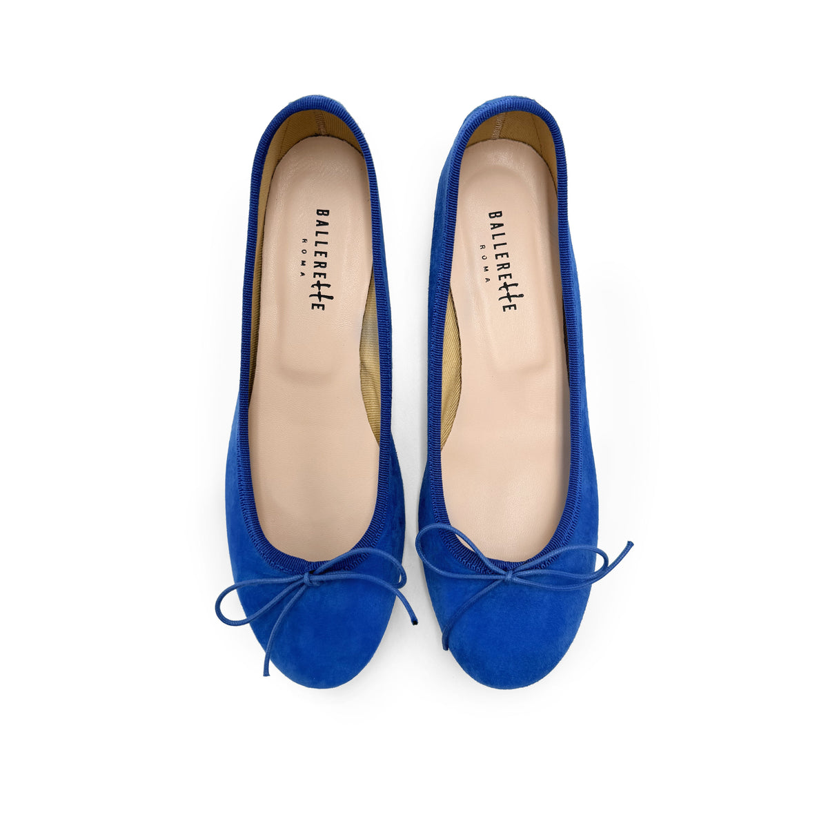 Ballerine con tacco blu elettrico in camoscio