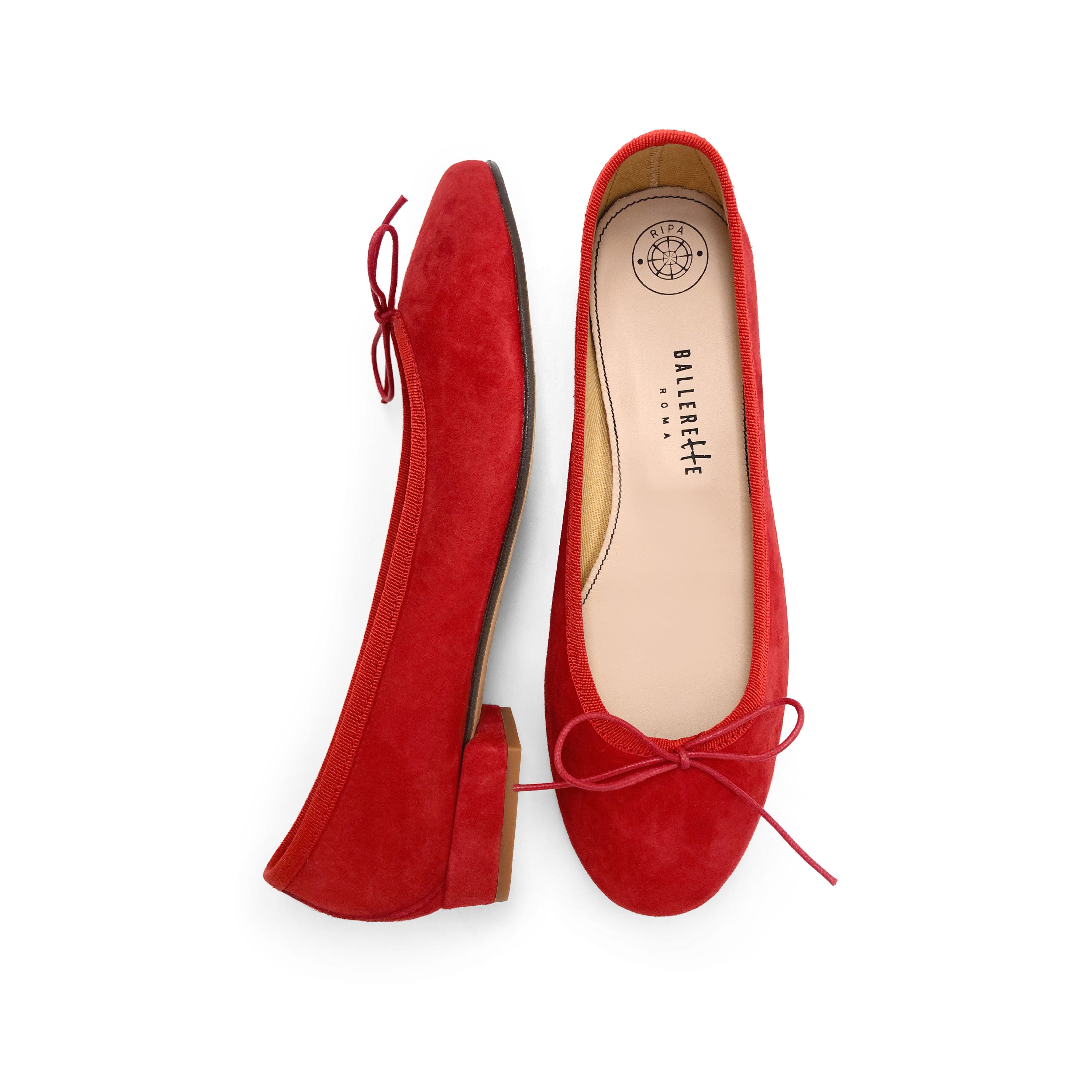 Ballerine con tacco rosse in camoscio