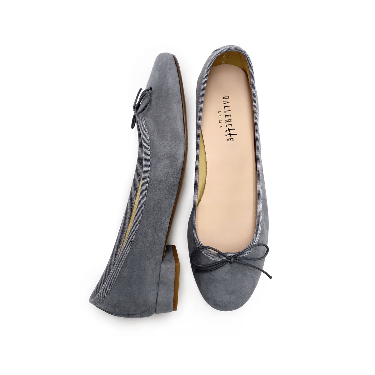 Anthrazitgraue Wildlederballerinas mit Absatz