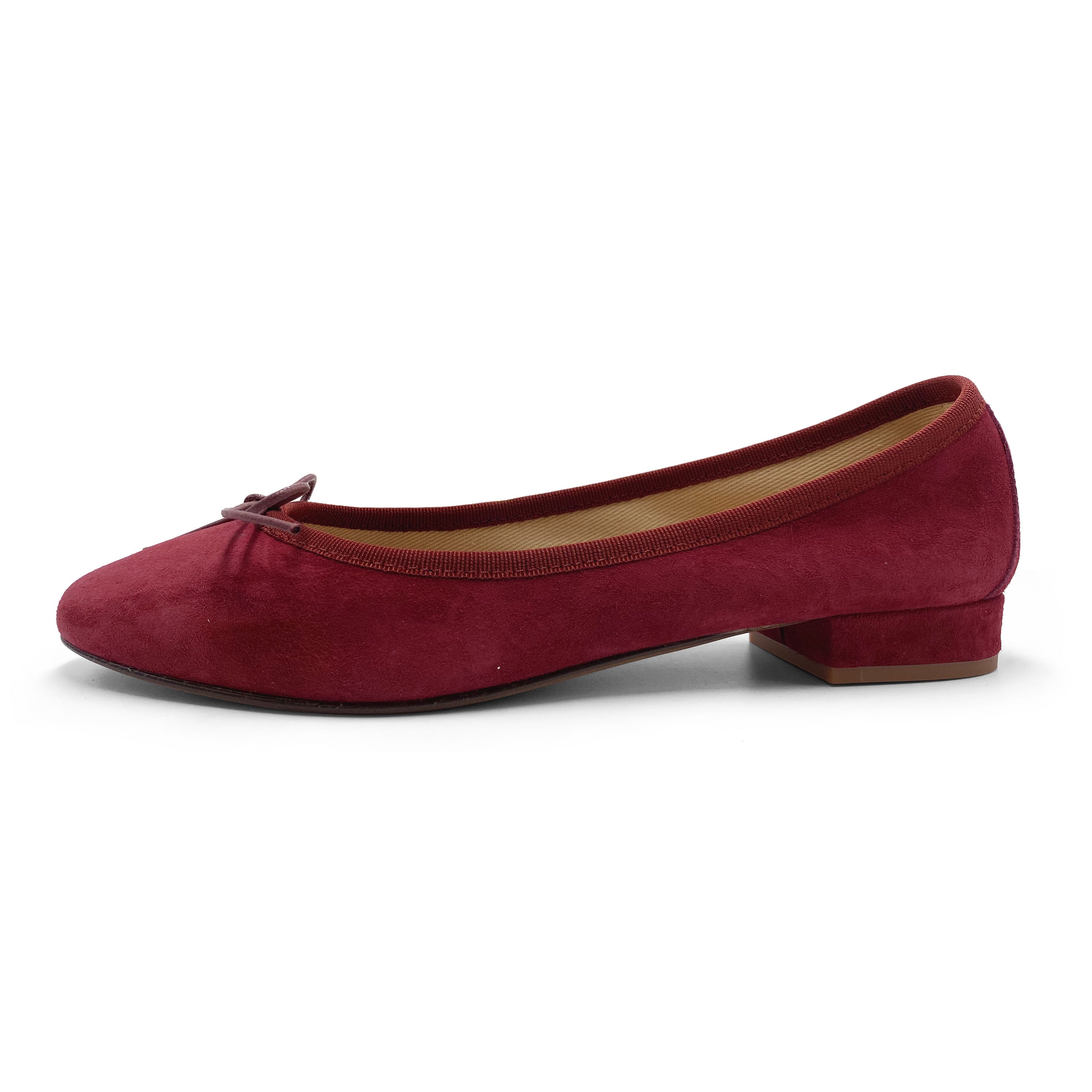 Ballerines bordeaux en daim à talon