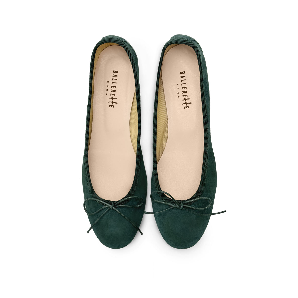 Ballerine con tacco verdi bottiglia in camoscio