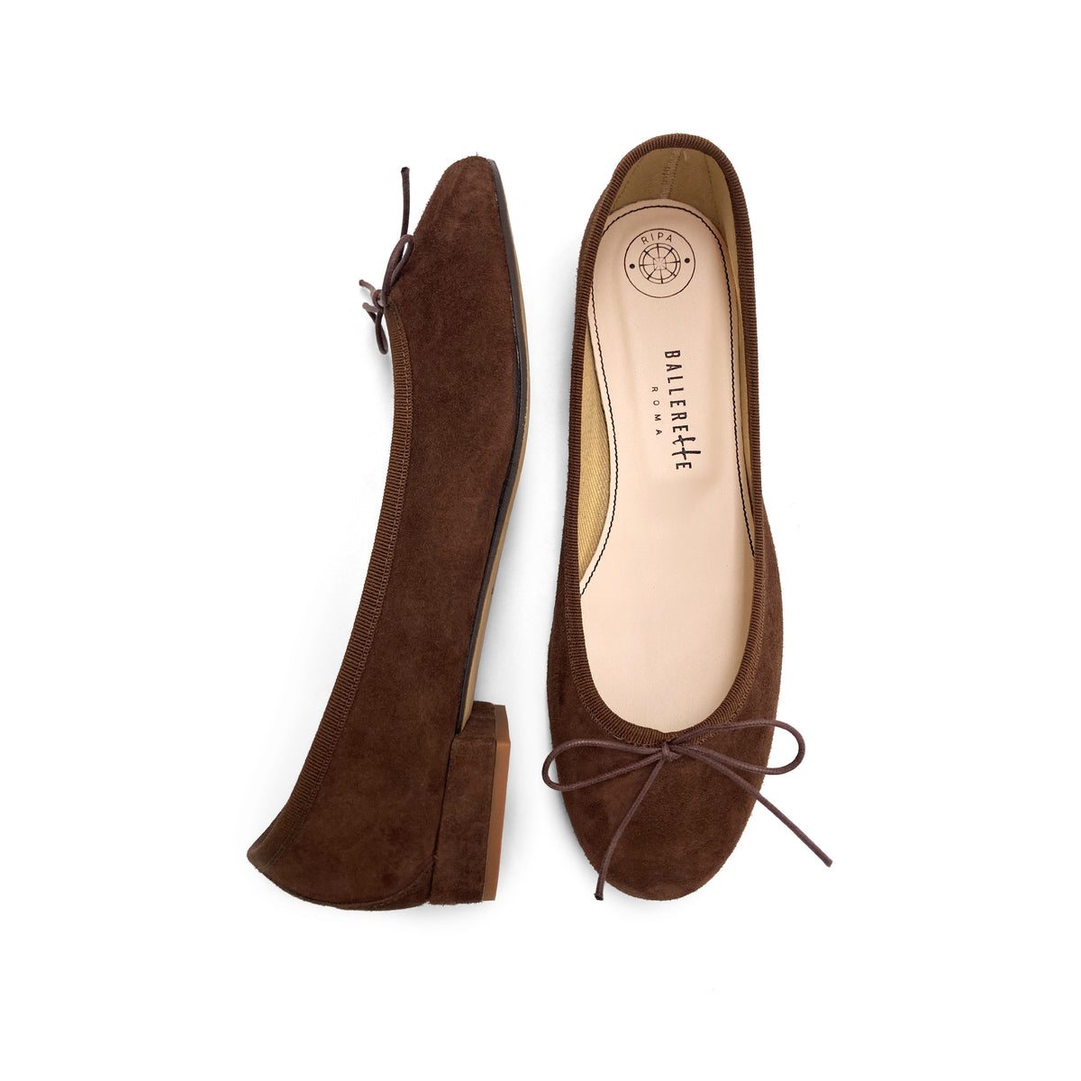 Ballerine con tacco marrone in camoscio