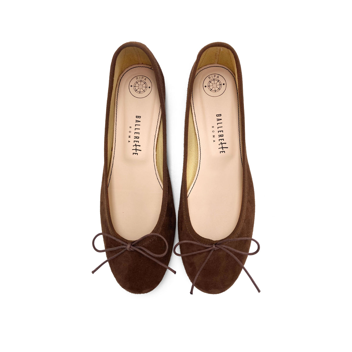 Ballerine con tacco marrone in camoscio