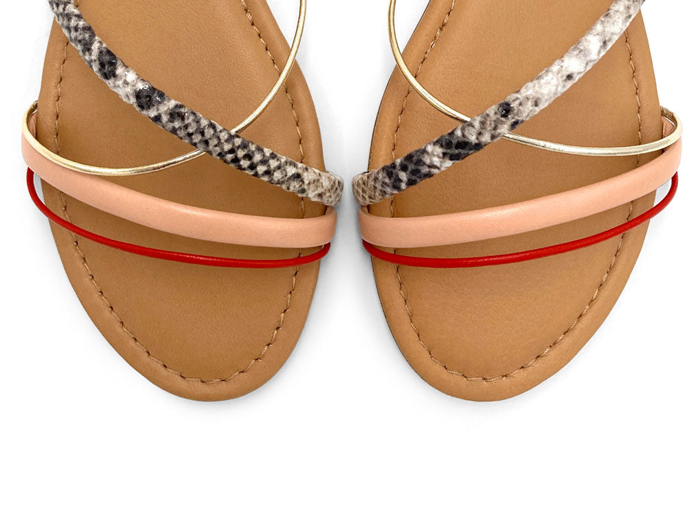 Sandalias de mujer en piel trenzadas multicolor