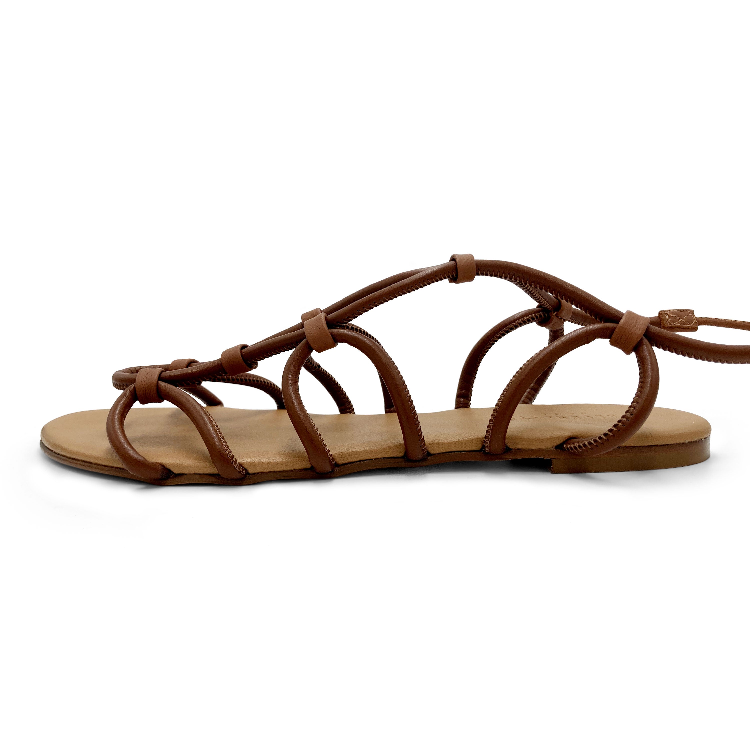 Sandales gladiateur à lacets en cuir marron