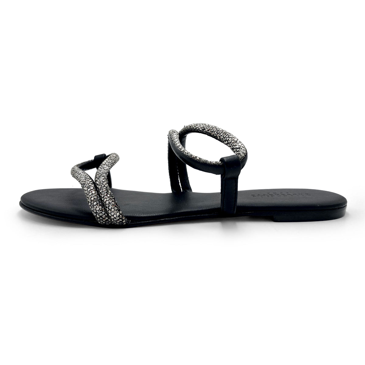Abendsandalen mit Schmucksteinen aus silbernem Strass
