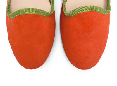 Slippers femme en daim orange 