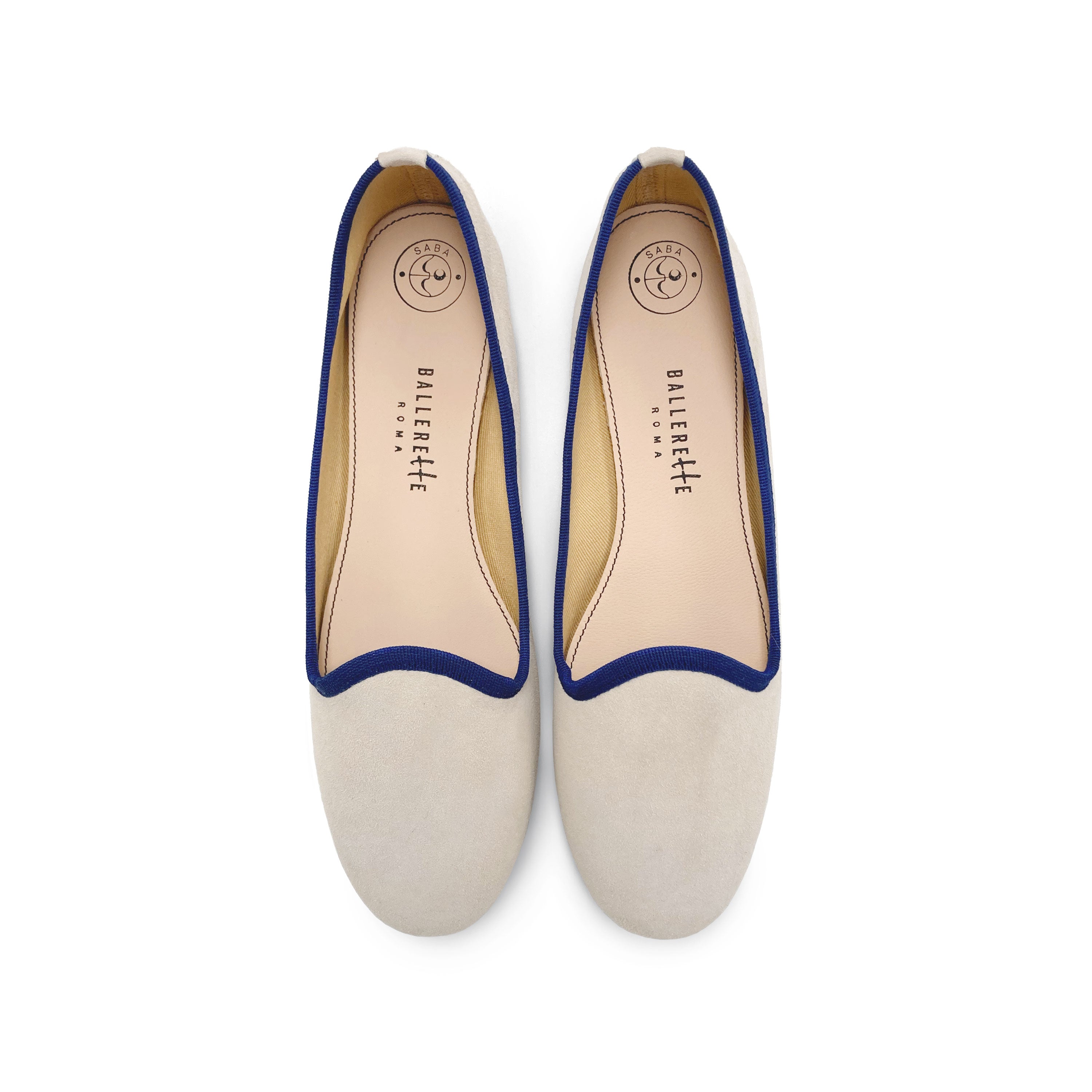 Slippers donna in camoscio beige e dettagli blu