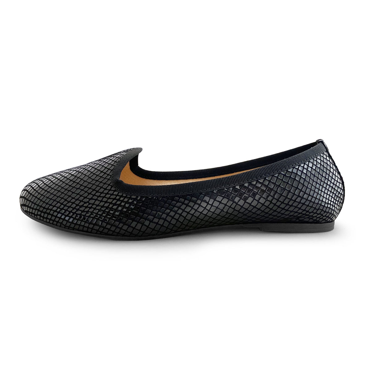 Schwarze laminierte Damen-Loafers in Python-Optik