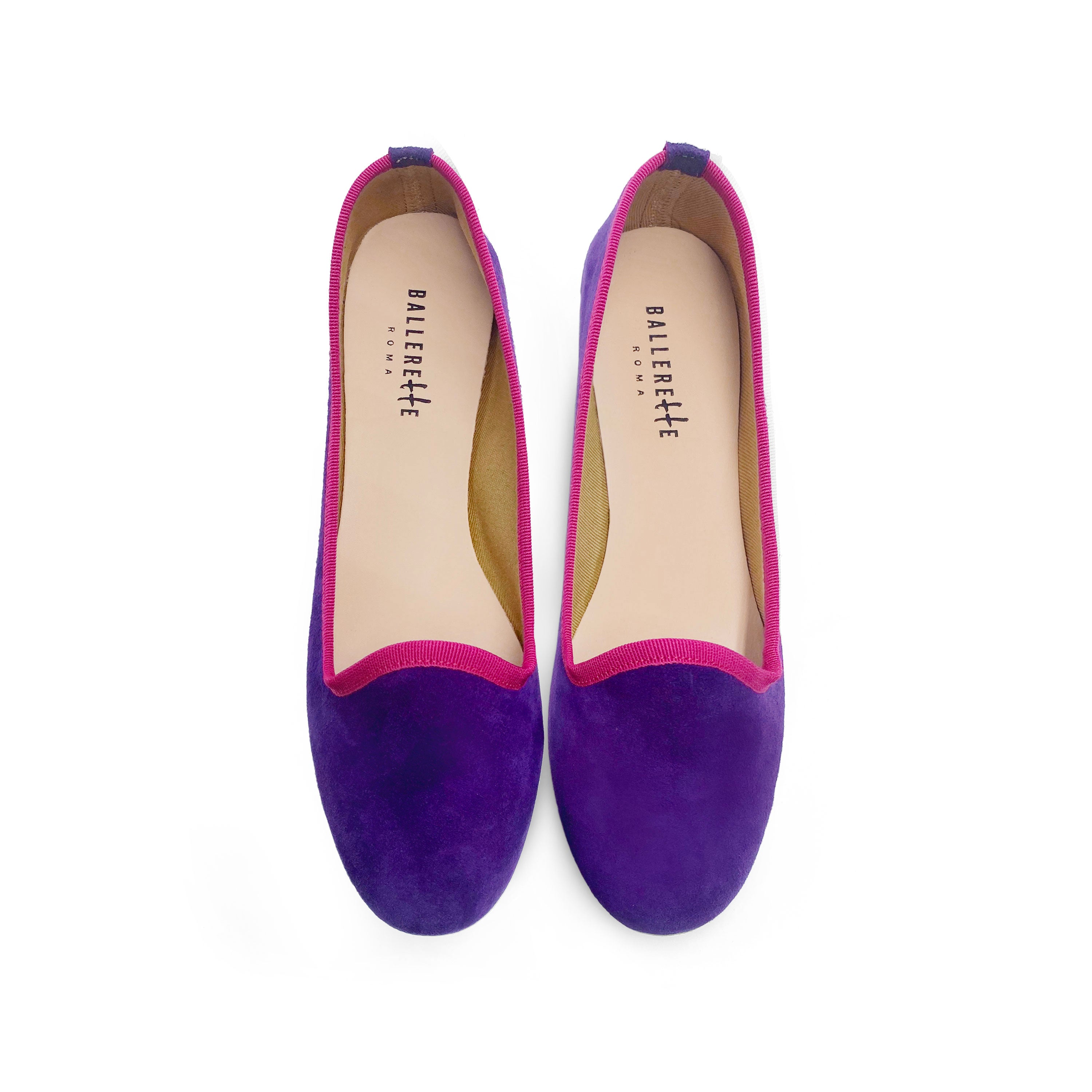 Slippers pour femme en daim violet et détails fuchsia