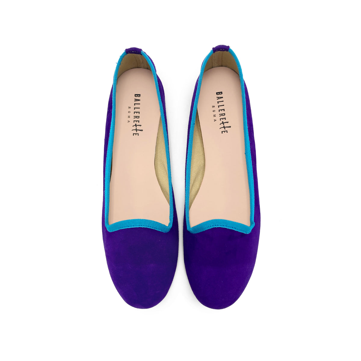 Slippers donna in camoscio viola e dettagli turchese