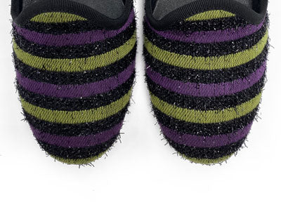 Slippers femme en tissu rayé violet et vert 