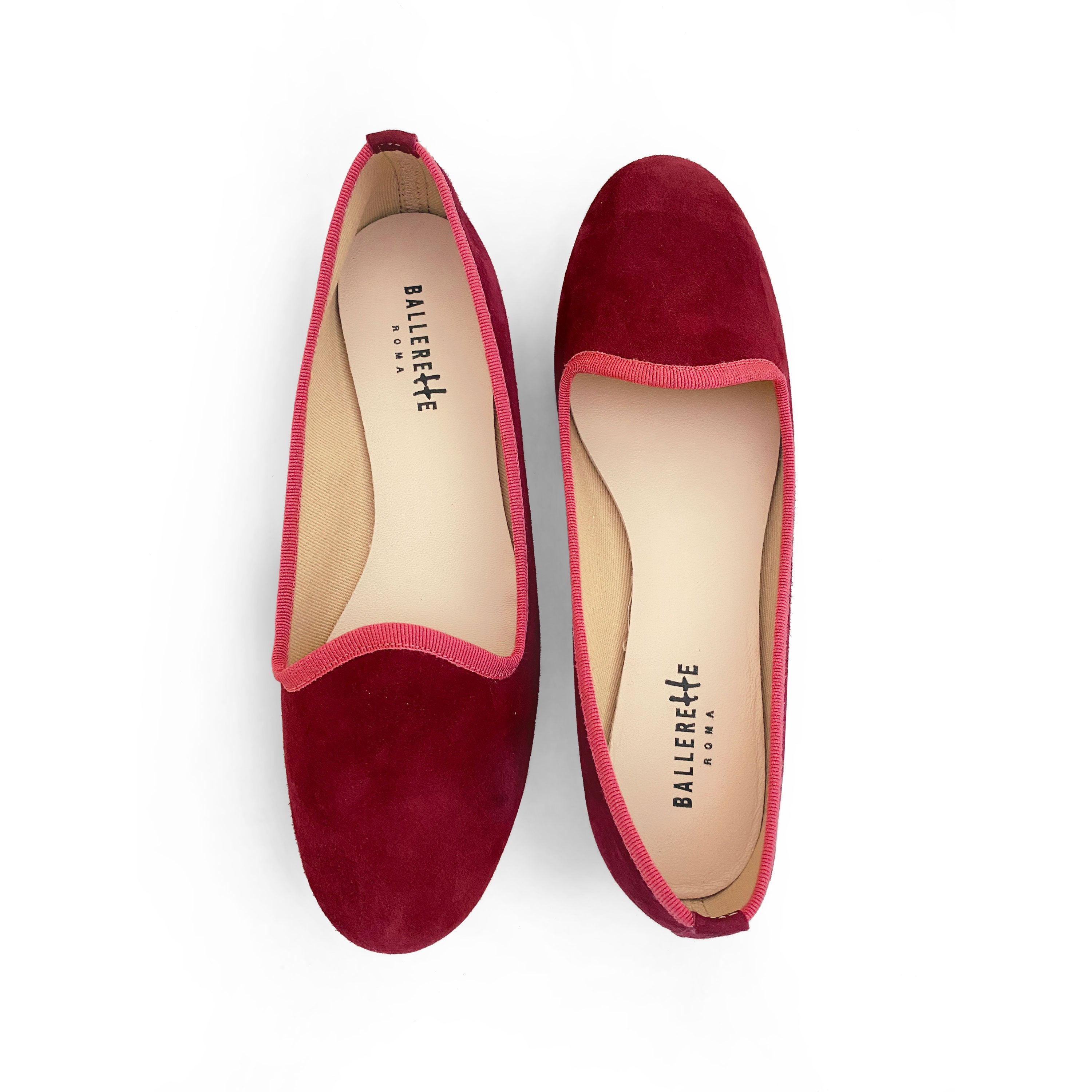 Slippers donna in camoscio bordeaux e gros grain fragola