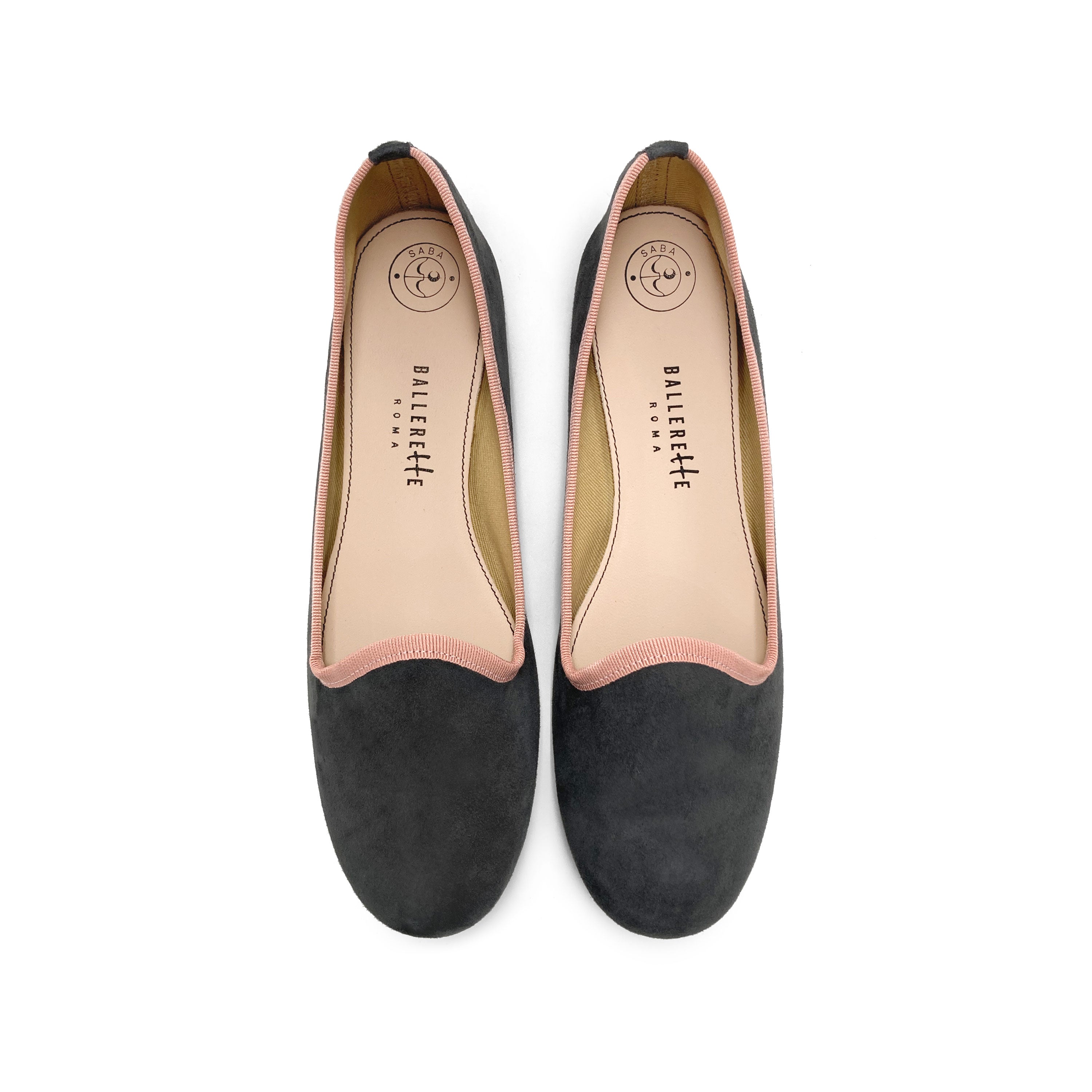 Slippers donna in camoscio grigio fumo e dettagli rosa