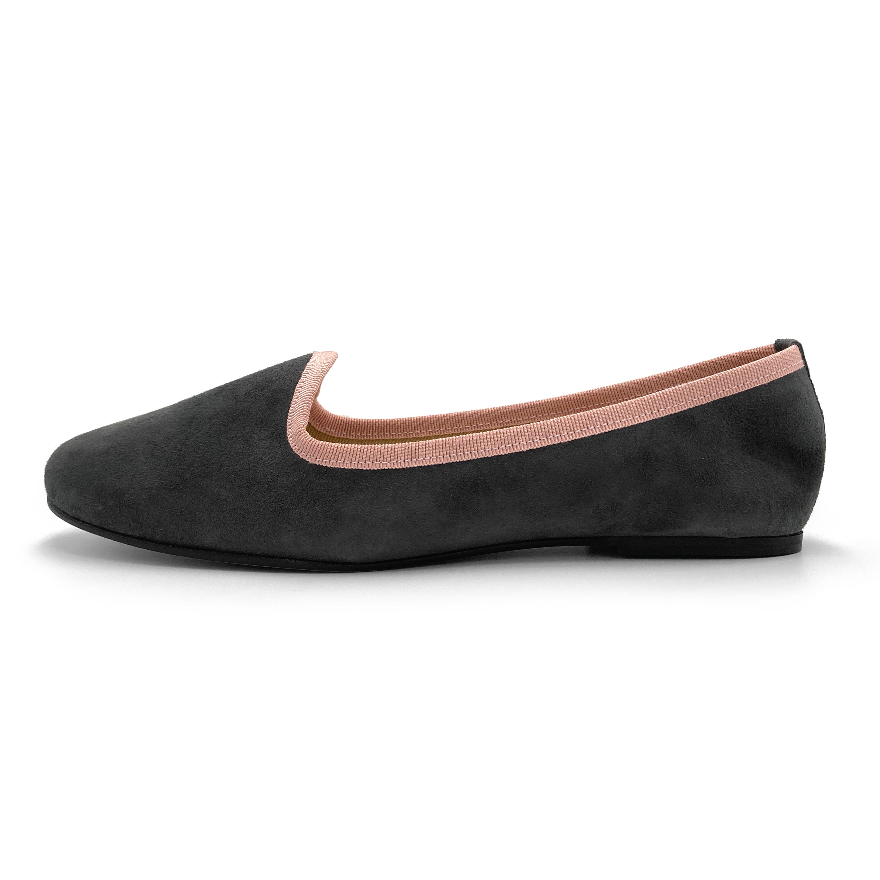 Slippers de mujer en ante gris humo con detalles rosas