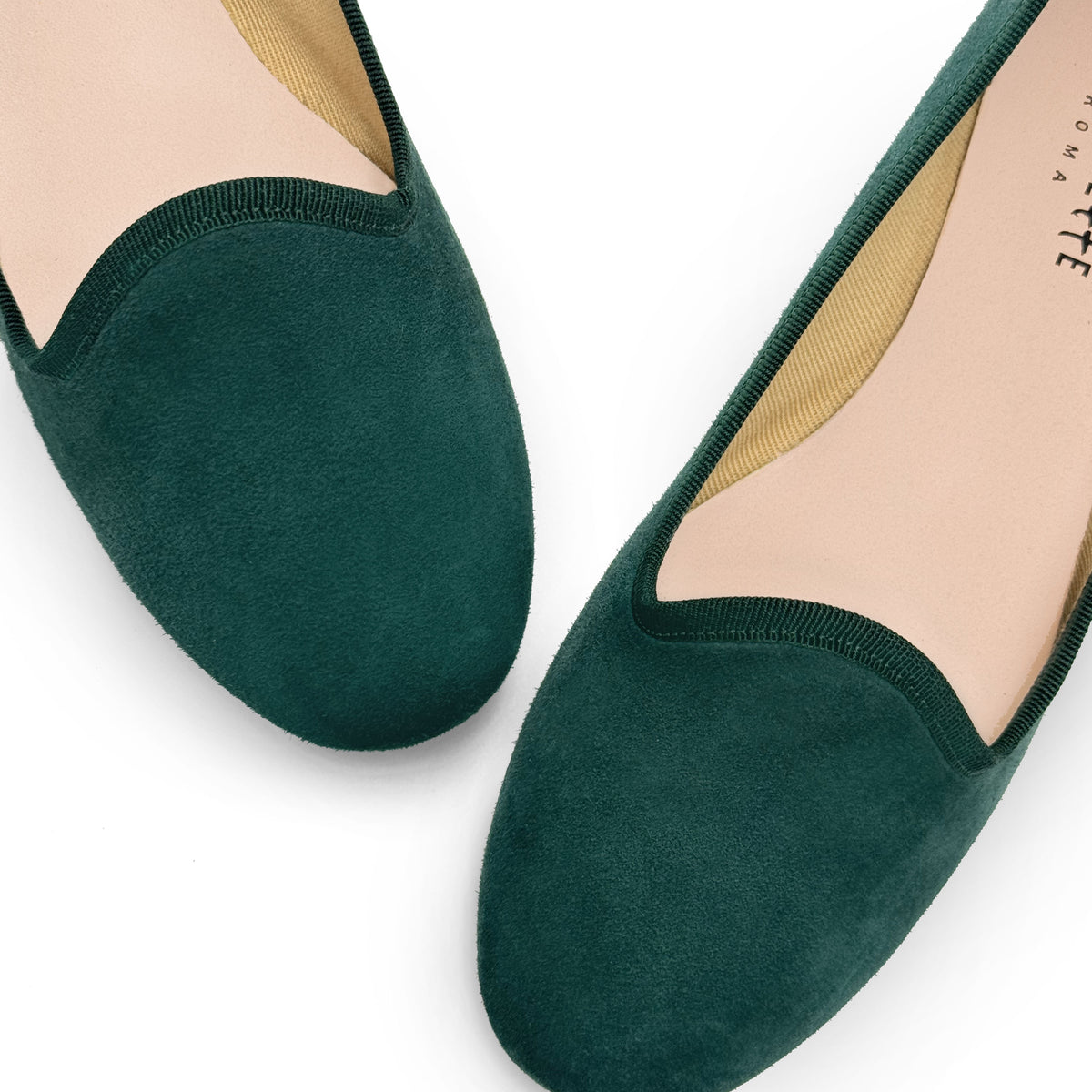 Flaschengrüne Damen-Slipper aus Wildleder