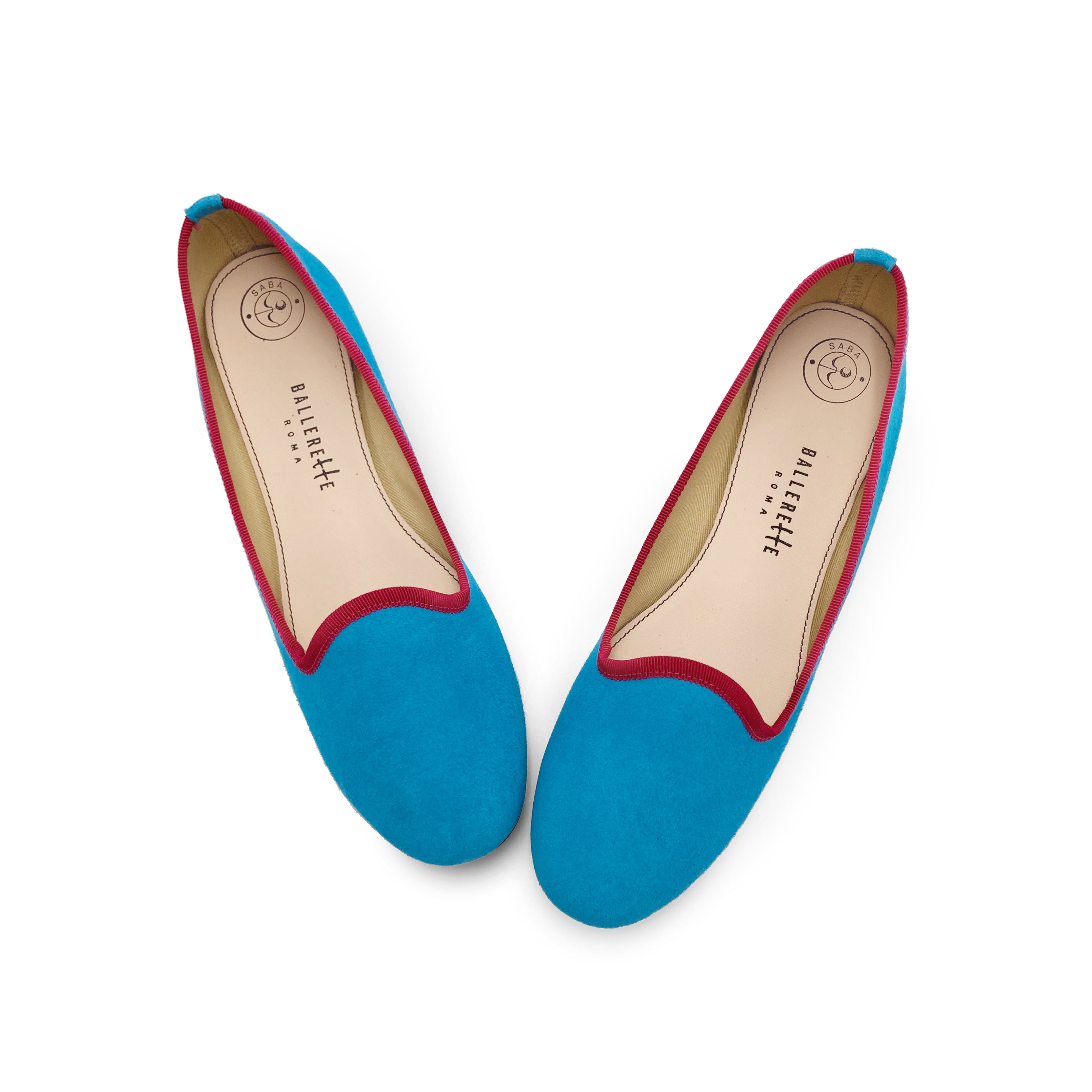 Slippers donna in camoscio turchese e dettagli fucsia