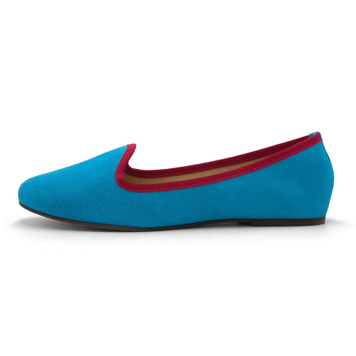 Slippers de mujer en ante turquesa con detalles fucsia