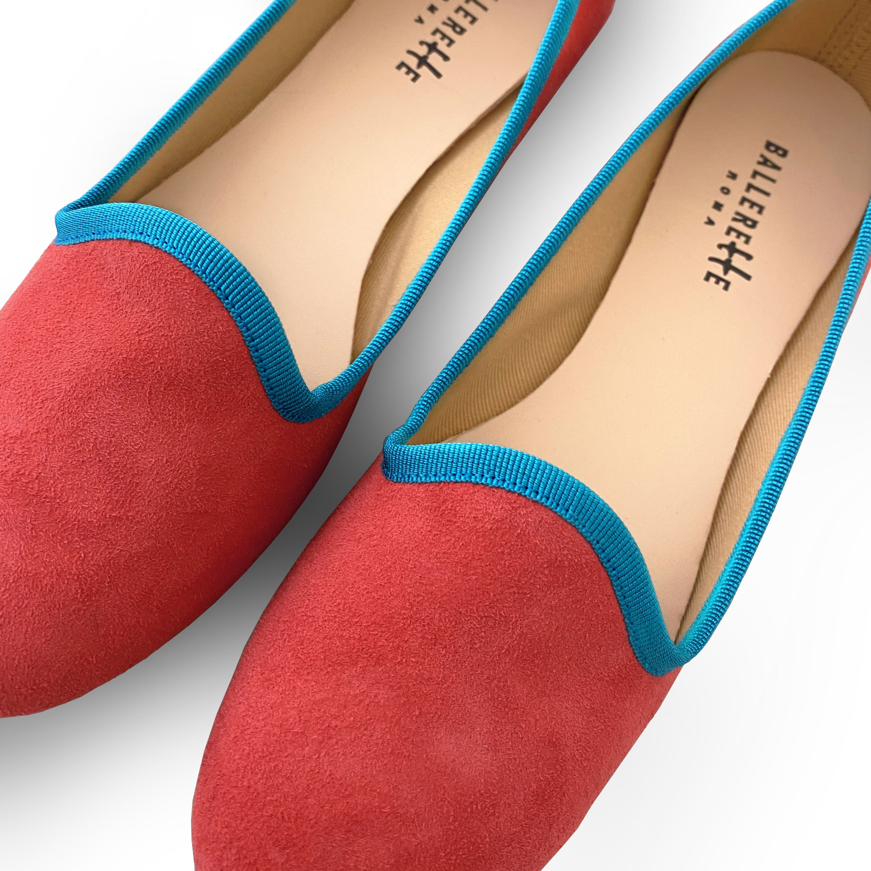 Coral pink suede loafers