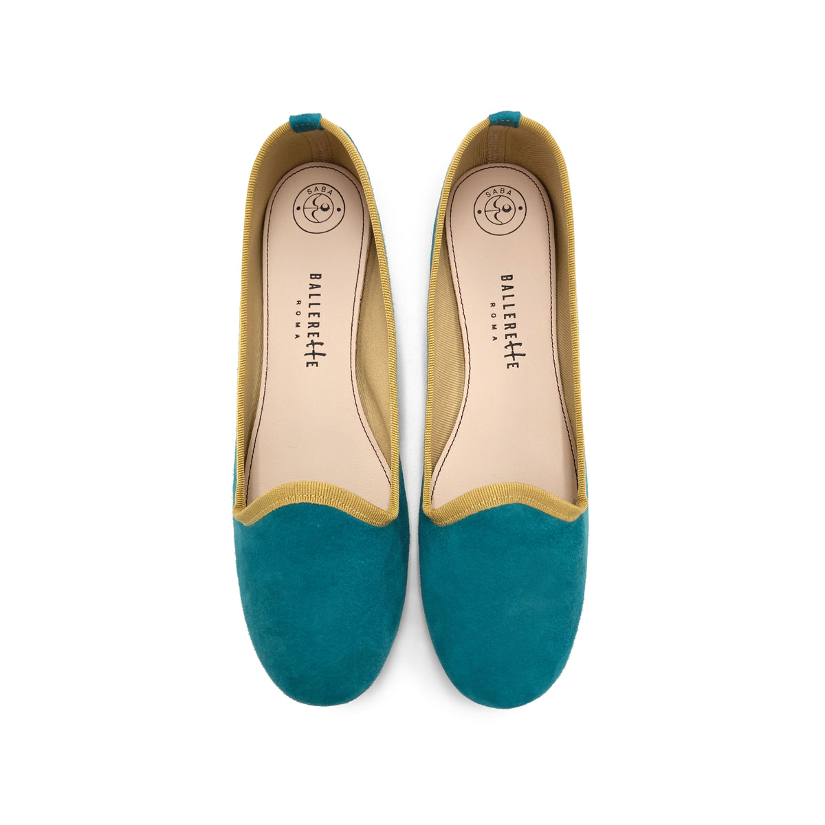 Slippers donna in camoscio blu petrolio e dettagli senape
