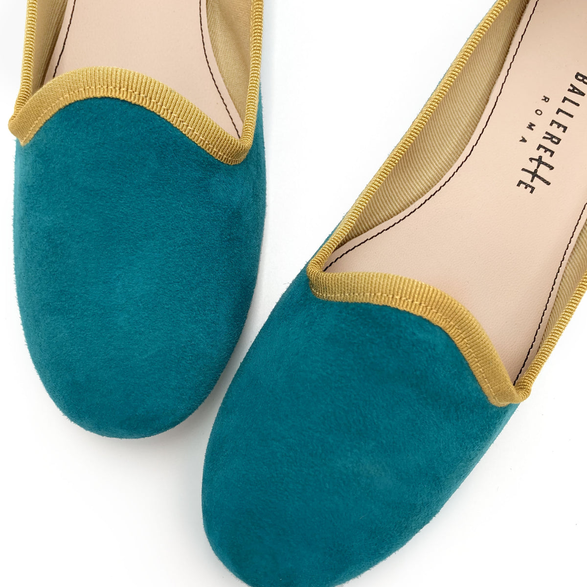 Slippers donna in camoscio blu petrolio e dettagli senape