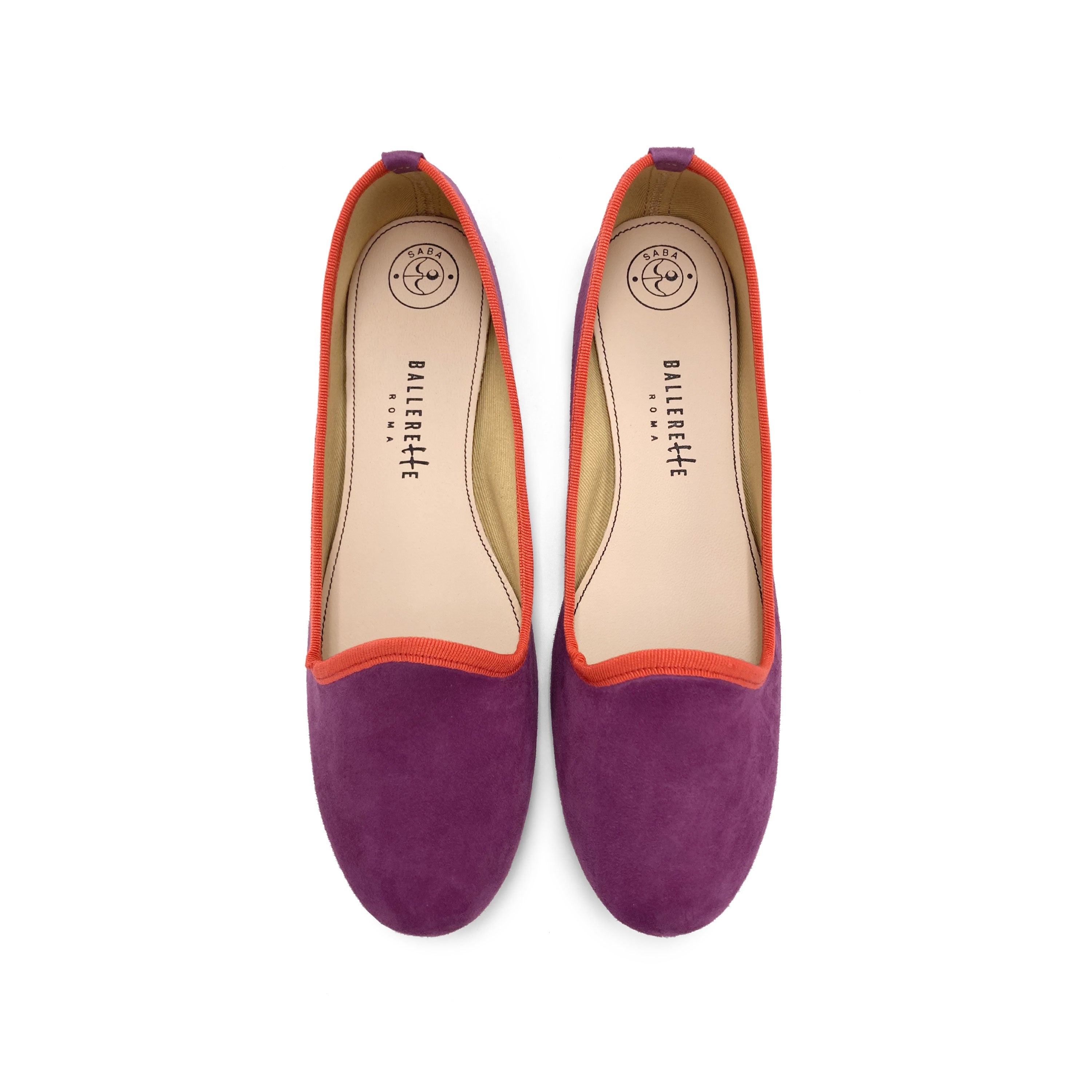 Slippers donna in camoscio fragola e dettagli arancio