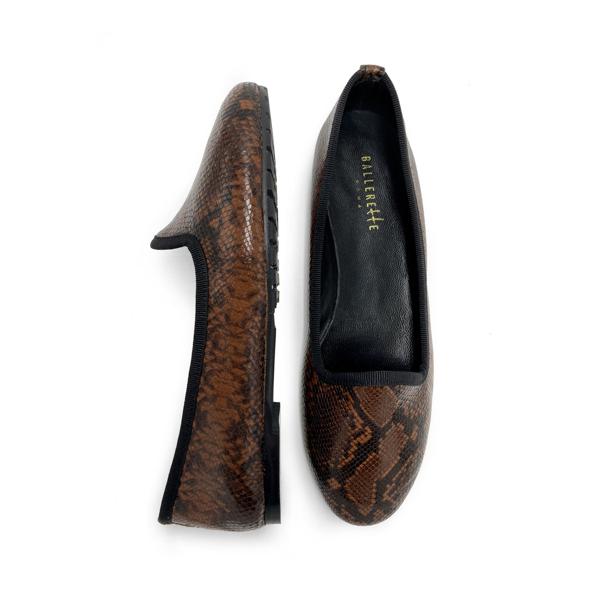 Mocasines slippers en piel efecto pitón marrón 
