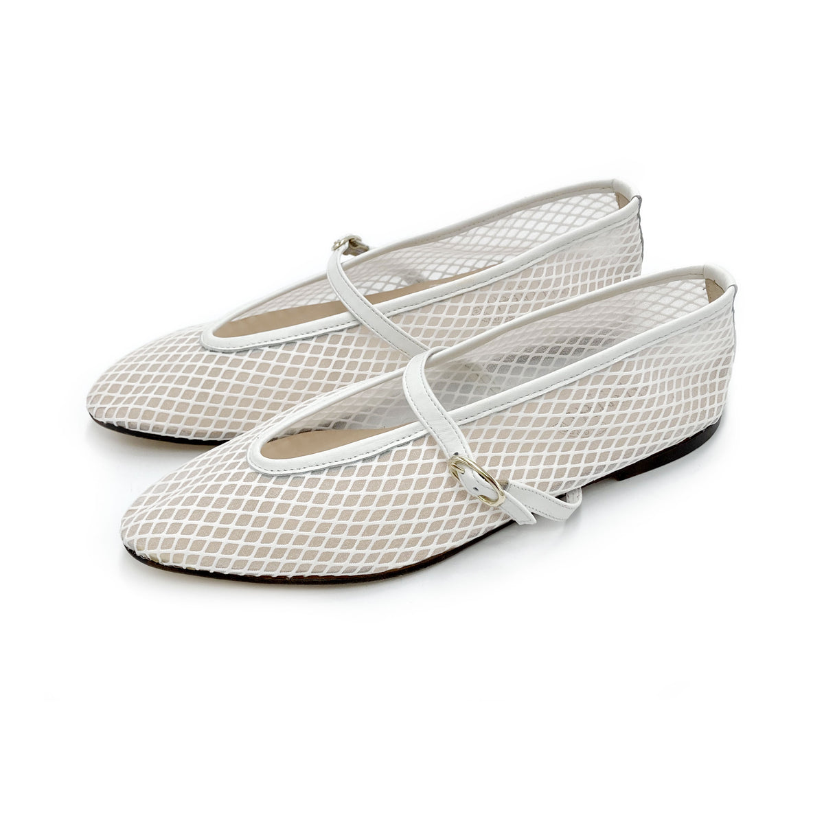 TT GO GREEN Collection - Ballerine mesh trasparenti bianche in tessuto ECO a rete con cinturino