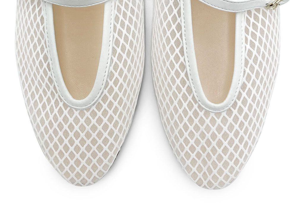 TT GO GREEN Collection - Ballerine mesh trasparenti bianche in tessuto ECO a rete con cinturino