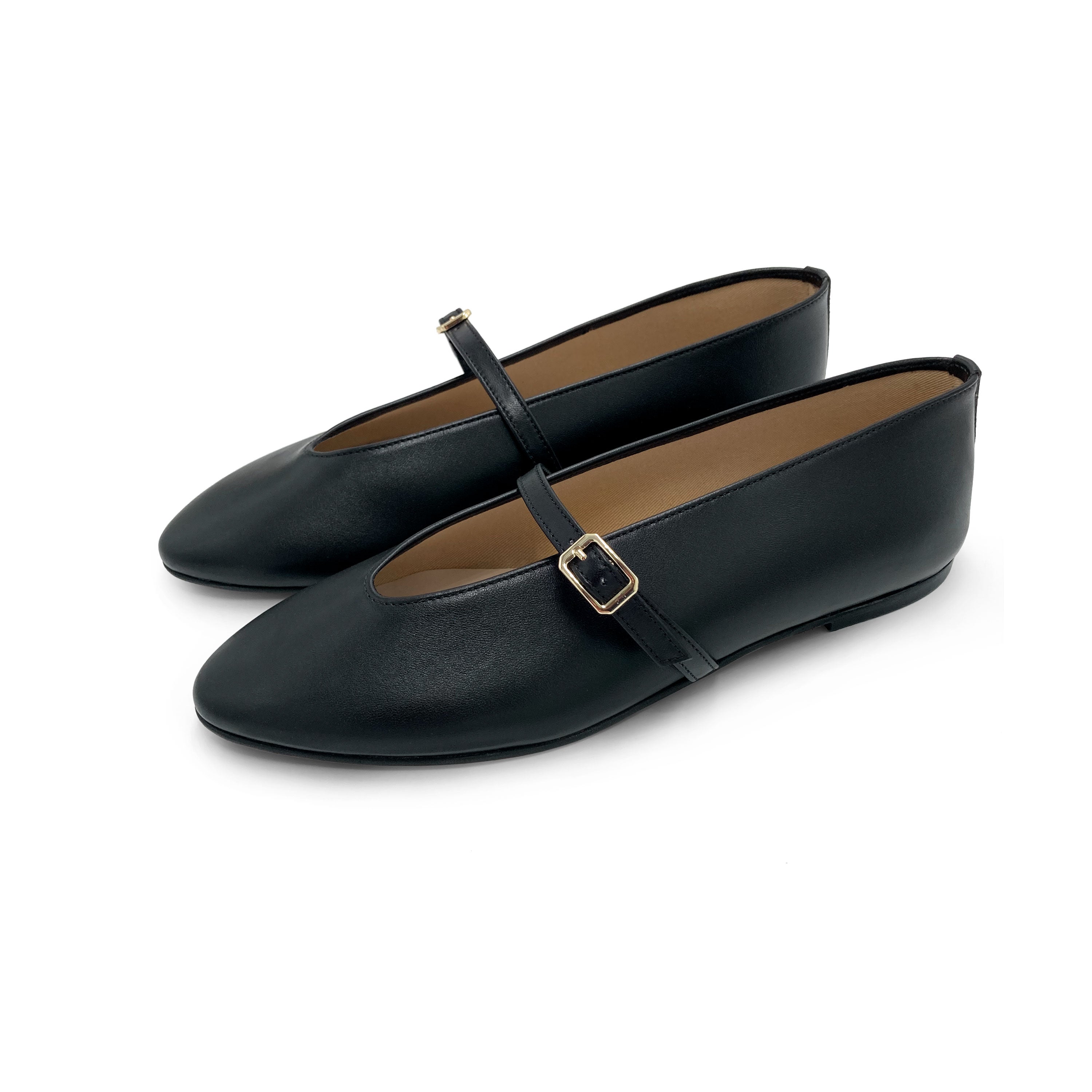 Ballerines en cuir noir avec col V et bride