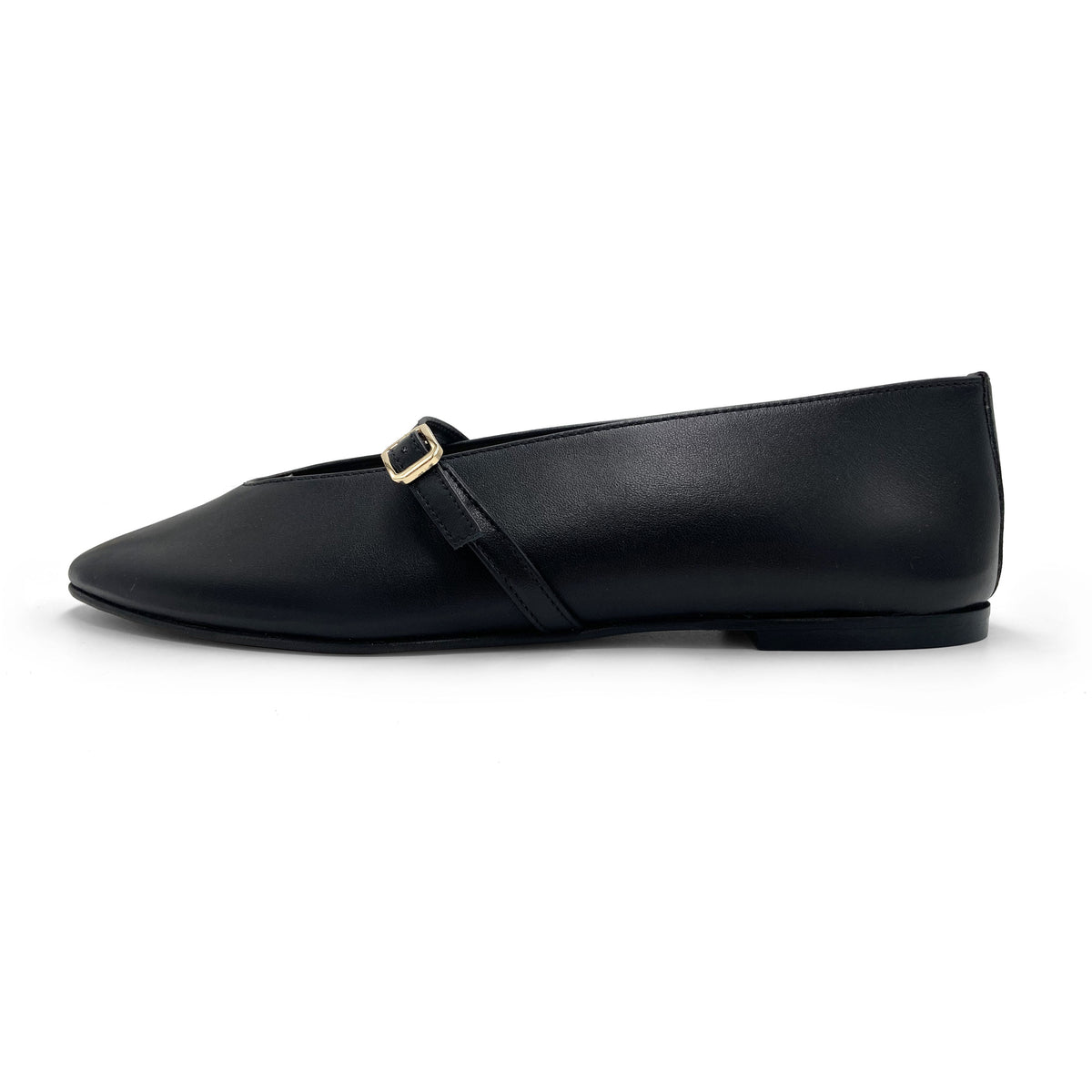 Ballerines en cuir noir avec col V et bride
